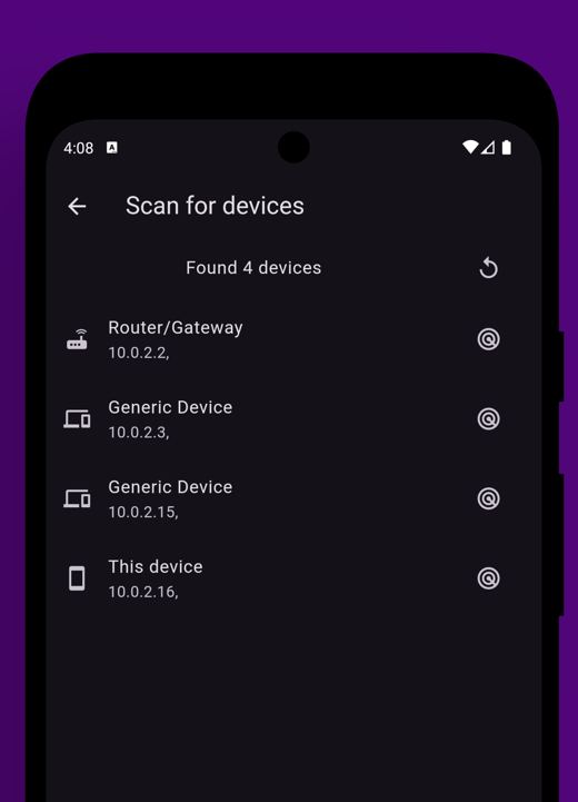 Scan for devices screen