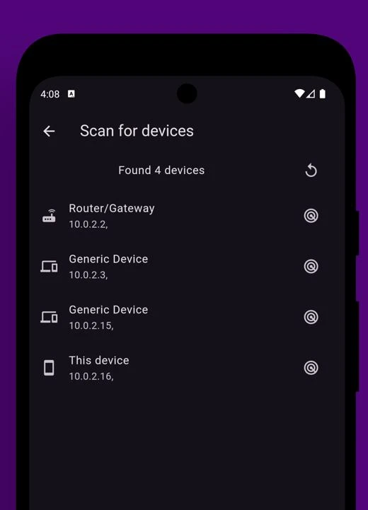 Vernet device scan results