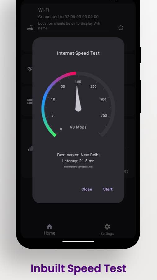 Vernet built-in internet speed test